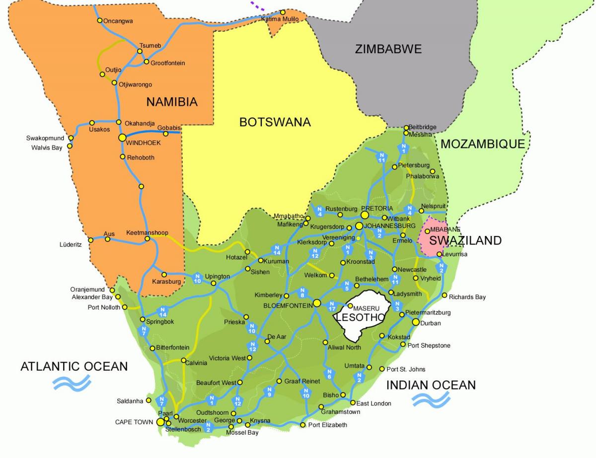 карта Лесото и Јужној Африци