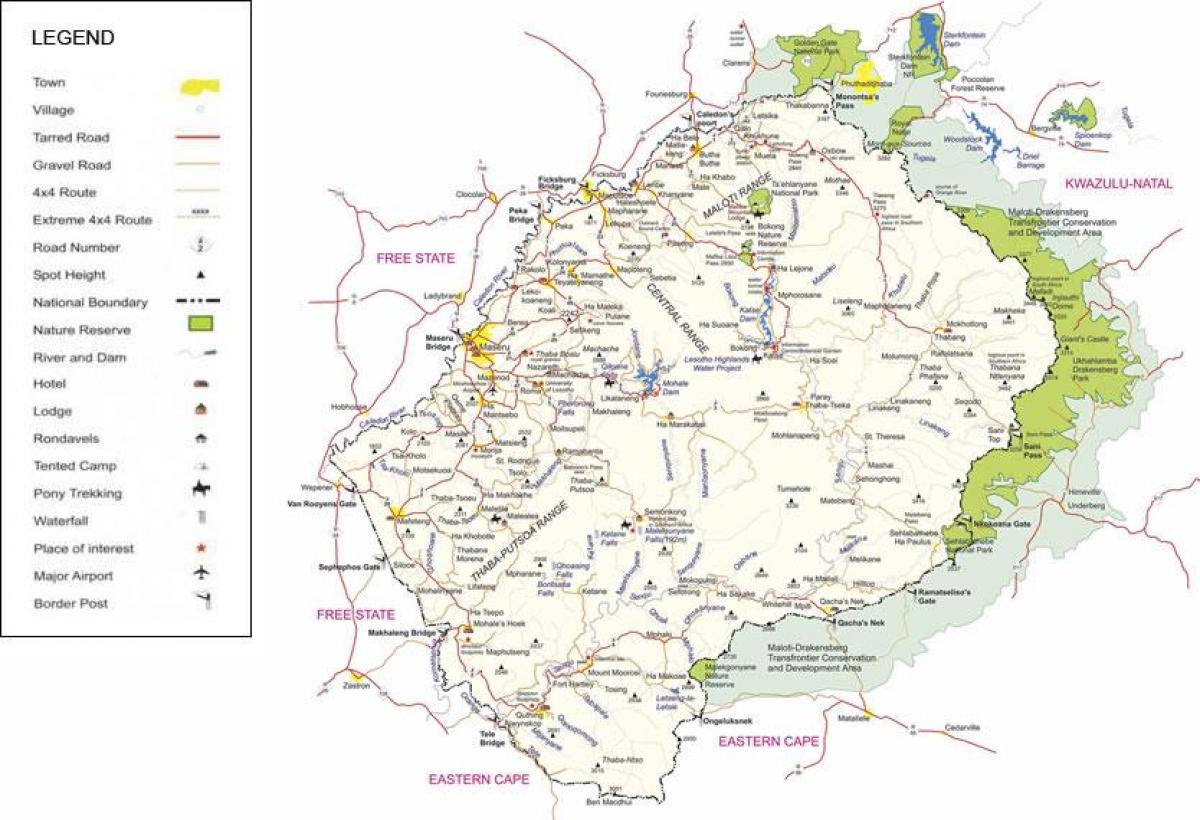 Лесото путевима мапи