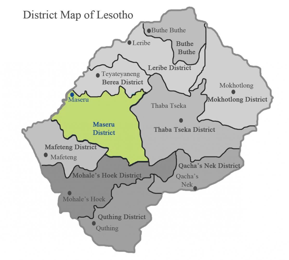 карта Лесото показује подручја